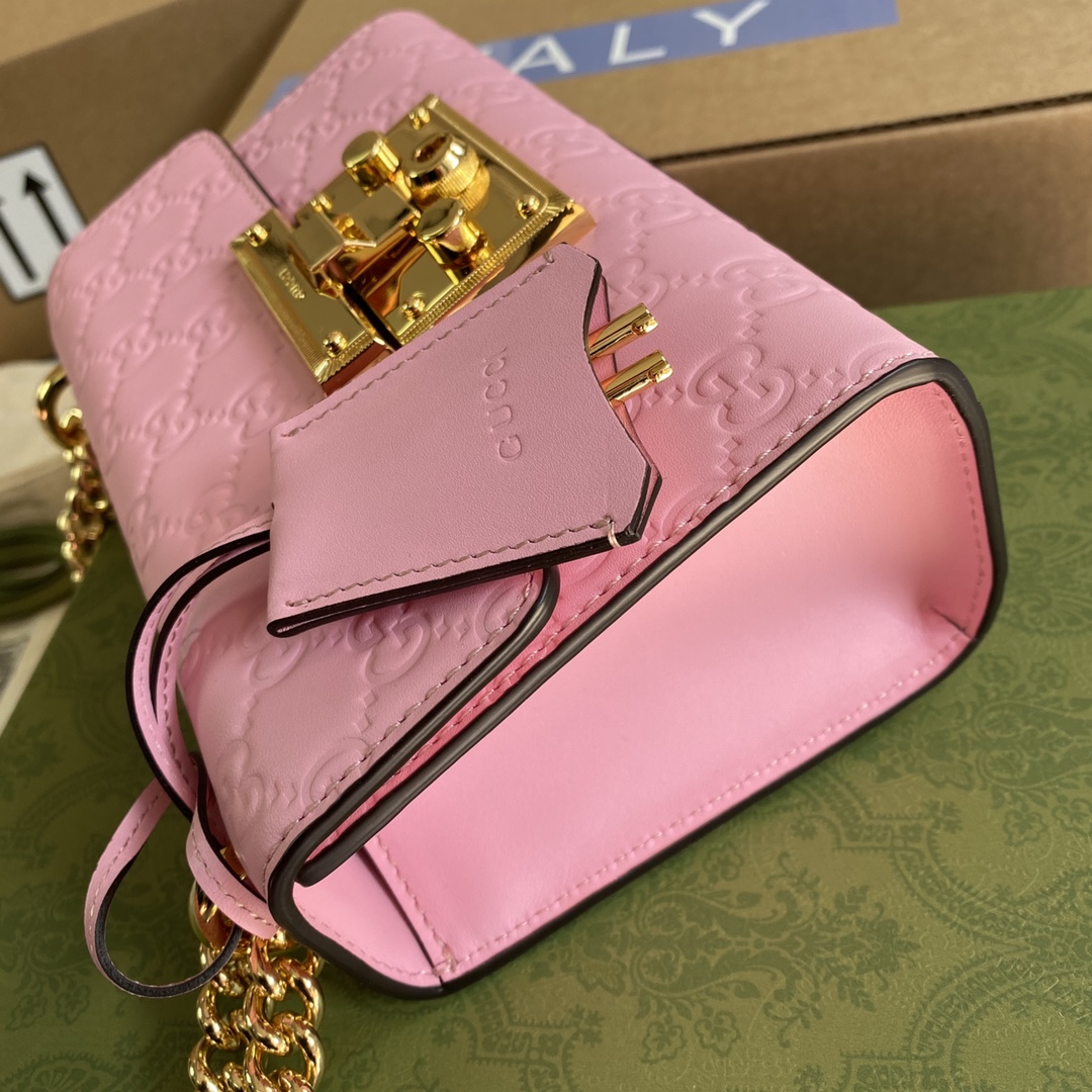 Gucci Padlock Small GG Pink Leather Shoulder Bag 409487 